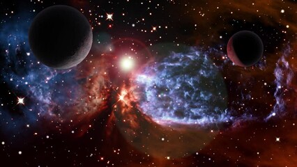 Wall Mural - Space flight slowly moving through universe among planets galaxies stars and nebulae