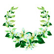 Floral half-wreath green-white tone, watercolor