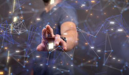 Global network. Blockchain. 3D illustration. Neural networks and artificial intelligence. Abstract