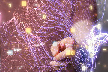 Concept of internet network. double exposure