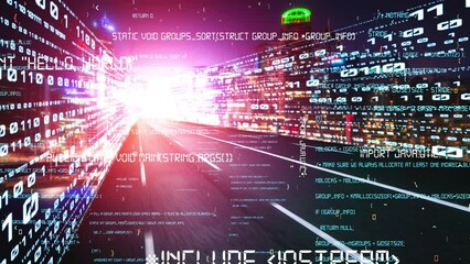 Software development, application programming code and tacit computer coding . Concept of smart digital transformation and technology disruption that changes global trends in new information era .