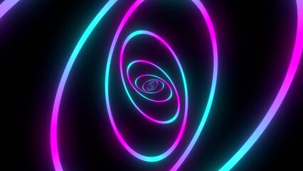 Sticker - Minimal thin fluorescent spiral in infinite rotation. Funky holographic backdrop in retrowave style. Shiny fibonacci swirl in purple, blue and pink neon colors. Seamless loop animation.