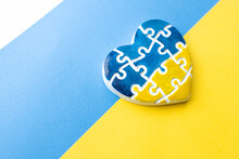 Heart In The Form Of Puzzles With The Colors Of The Flag Of Ukraine