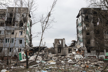 Wall Mural - War in Ukraine. Ruined houses of Borodianka, Ukraine