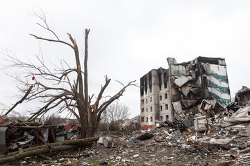 Wall Mural - War in Ukraine. Ruined houses of Borodianka, Ukraine