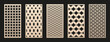 Vector laser cut templates. Modern abstract geometric panels with mesh, grid, lattice patterns, floral silhouettes. Moroccan style ornaments. Template for cnc cutting of metal, wood. Aspect ratio 1:2