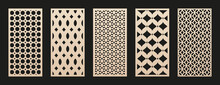 Vector Laser Cut Templates. Modern Abstract Geometric Panels With Mesh, Grid, Lattice Patterns, Floral Silhouettes. Moroccan Style Ornaments. Template For Cnc Cutting Of Metal, Wood. Aspect Ratio 1:2