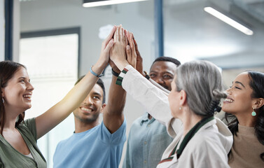 Poster - We promise to always support each other. Shot of a group of businesspeople giving each other a high five in an office.