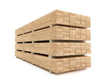 Lumber Planks Stacked Up In Four Layers