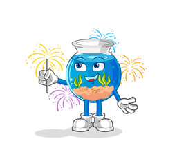 fish bowl with fireworks mascot. cartoon vector