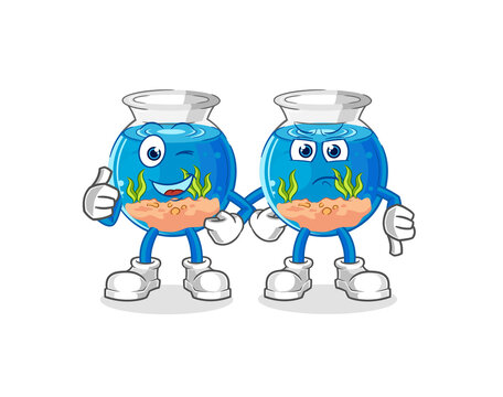 fish bowl thumbs up and thumbs down. cartoon mascot vector