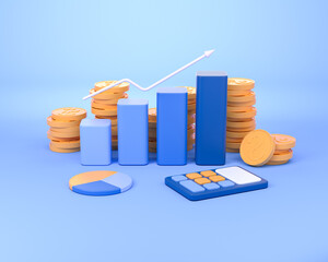 Poster - Colorful bar chart with money, calculation and business strategy