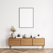 Stylish Art Space Interior With Cabinet And Decoration, Mockup Frame