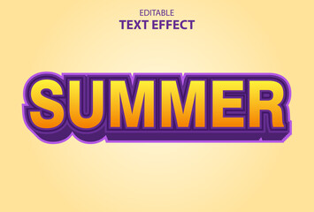 Wall Mural - summer text effect with yellow and purple color editable.