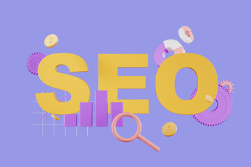 Poster - Seo icon and financial chart with magnifying glass