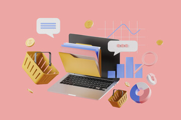 Poster - Laptop and workspace organization, digital app and control