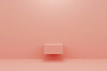 Podium Display Stand Extrude Wall Light Shadow Commercial Modern Commercial Pink Peach Pastel Minimal. Platform For Placing Placing Fashion Cosmetics Product Skincare And Statue. 3D Illustration.