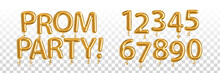Vector Realistic Isolated Golden Balloon Text Of Prom Party With Set Of Numbers On The Transparent Background.