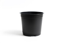 Small Black Plastic Pot For Indoor Flowers On A White Background. Accessories For Seedlings Of Plants At Home.