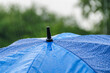 Ein Schirm schützt vor einem Regenschauer über dem Golfplatz