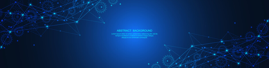 Wall Mural - Abstract technology background of global network connection and communication with connecting the dots and lines for banner design or header