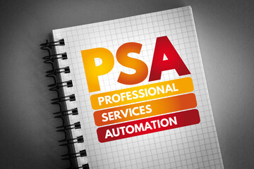 Aufkleber - PSA - Professional Services Automation acronym on notepad, technology concept background
