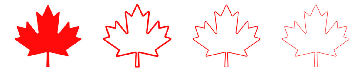 Wall Mural - Red Canadian maple leaf on white background. Set with Canada leaf. Official symbol.