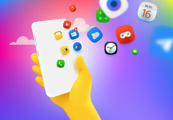 Aufkleber - Using mobile applications via modern smartphone. Vector concept