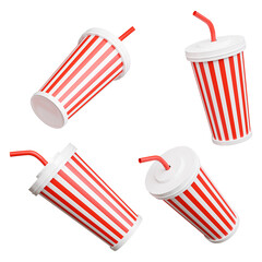 3d render of fast food paper cup red tube on white background,with clipping path.