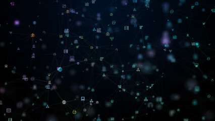 Aufkleber - digital data network with lines and dots connection, technology network and social connection abstra
