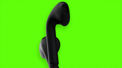 Poster - Green background. Motion. Black wireless headphones move in abstraction on a bright background.