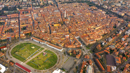 Wall Mural - Aerial view on the historic center of Modena. In the center stands the Ghirlandina tower, the symbol of the city.