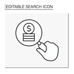  SEO line icon. Looking through a magnifier. Searching for money. Banking account and savings. Search concept. Isolated vector illustration. Editable stroke