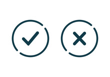 Yes Or No Icon. Tick Symbol And Cross Sign In Circle. Checkmark And Check Icon. Approval Check Icon. X Or Approve Or Deny Line Art Vector Color Icon For Apps And Websites And Ui Ux.