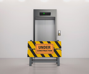 Wall Mural - elevator or passenger lift with under construction sign