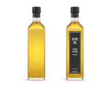 Olive Oil Glass Bottle Isolated On White. Mockup Template Design. 3d Rendering