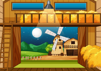 Wall Mural - farm scene with barn and windmill
