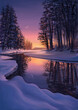 Winter Landschaft - Sonnenuntergang spiegelt sich in See