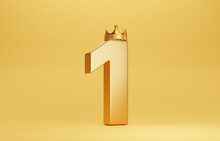 Golden Number One With Gold Crown For Champion Or The Winner On Yellow Background By 3d Render.