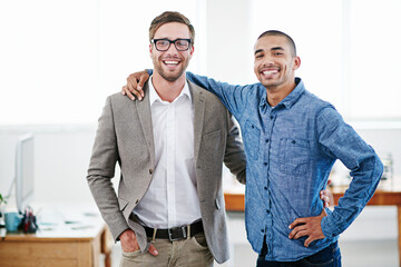 Poster - Partner with someone who wants you to succeed. Shot of two businessmen standing together in an office.