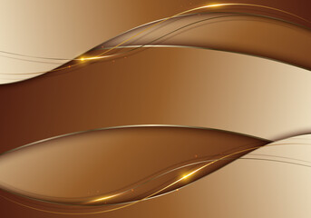 Wall Mural - Abstract luxury brown wave and golden lines with lighting effect background