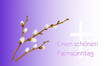 Weidenkätzchen Zweig mit Palmsonntags Grüße in deutsch,
Frühlingsblume in der Osterzeit, 
Vektor Illustration isoliert auf weißem Hintergrund
