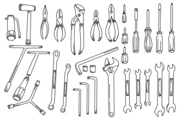 mechanic tool outline doodle design isolated on white background