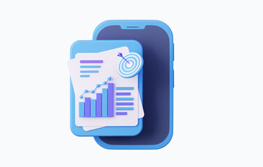 Poster - Recording statistics on a mobile phone, analyzing market data in investments. Business target strategy. Achieving the goal in the financial sphere. 3D render
