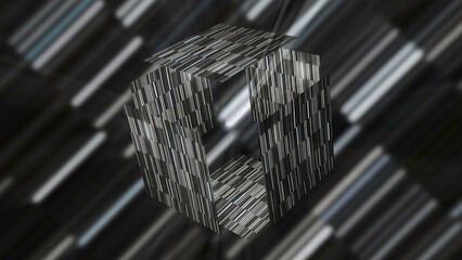 Poster - Futuristic black and white cube. Motion. Shimmering striped cube in cyberspace. Mysterious 3D cube is revealed in virtual space