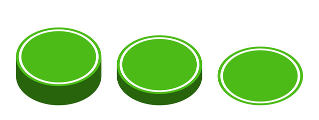 Poster - Green Push Button Badge Icon Set in 3D Style Perspective View. Vector Image.