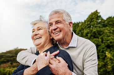 Sticker - The retired years are the happy years. Shot of a happy senior couple spending time together outdoors.