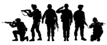 Silhouette Of A Salute Soldier In Black And White.