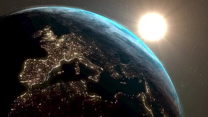 Wall Mural - sun rises over the european continent. the dawn line shifts from west to east, illuminating more and