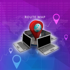 Poster - 3d rendering Computer network with navigation